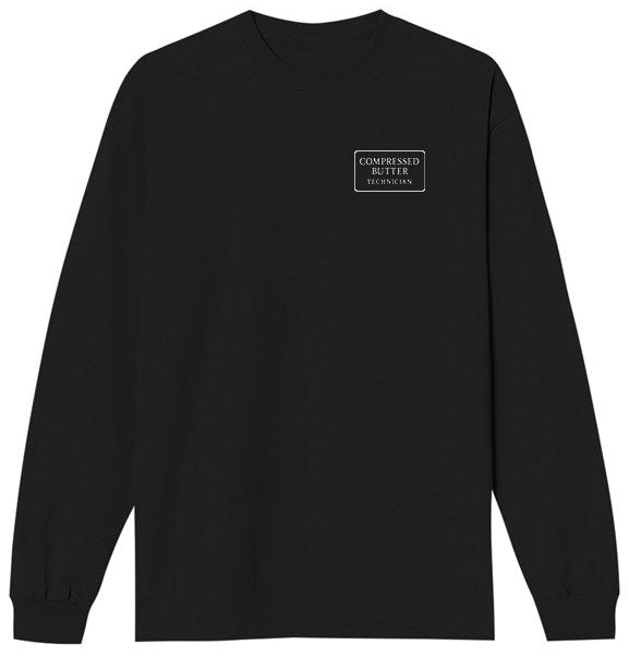 Black Compressed Butter Technician long-sleeve shirt with a logo on the chest 