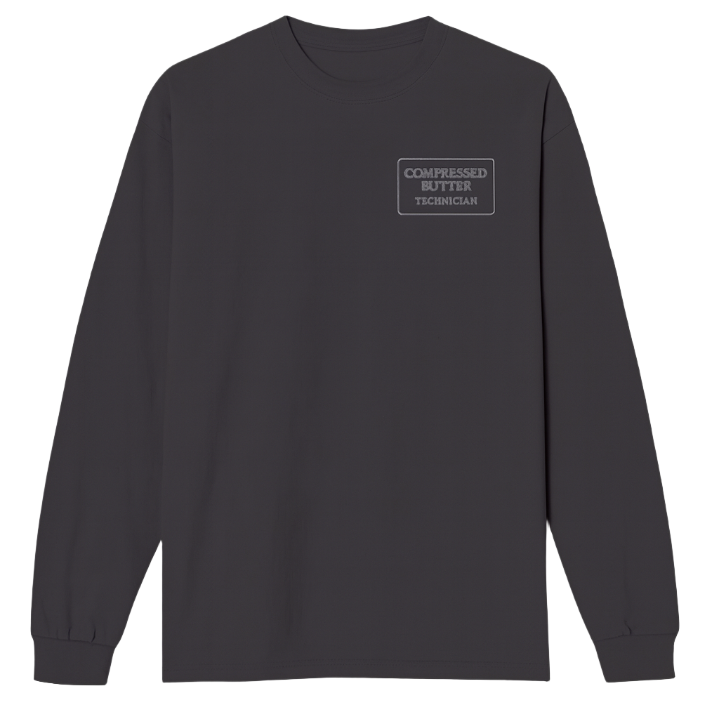 Dark gray long-sleeve shirt with a logo on the chest- Compressed Butter technician 