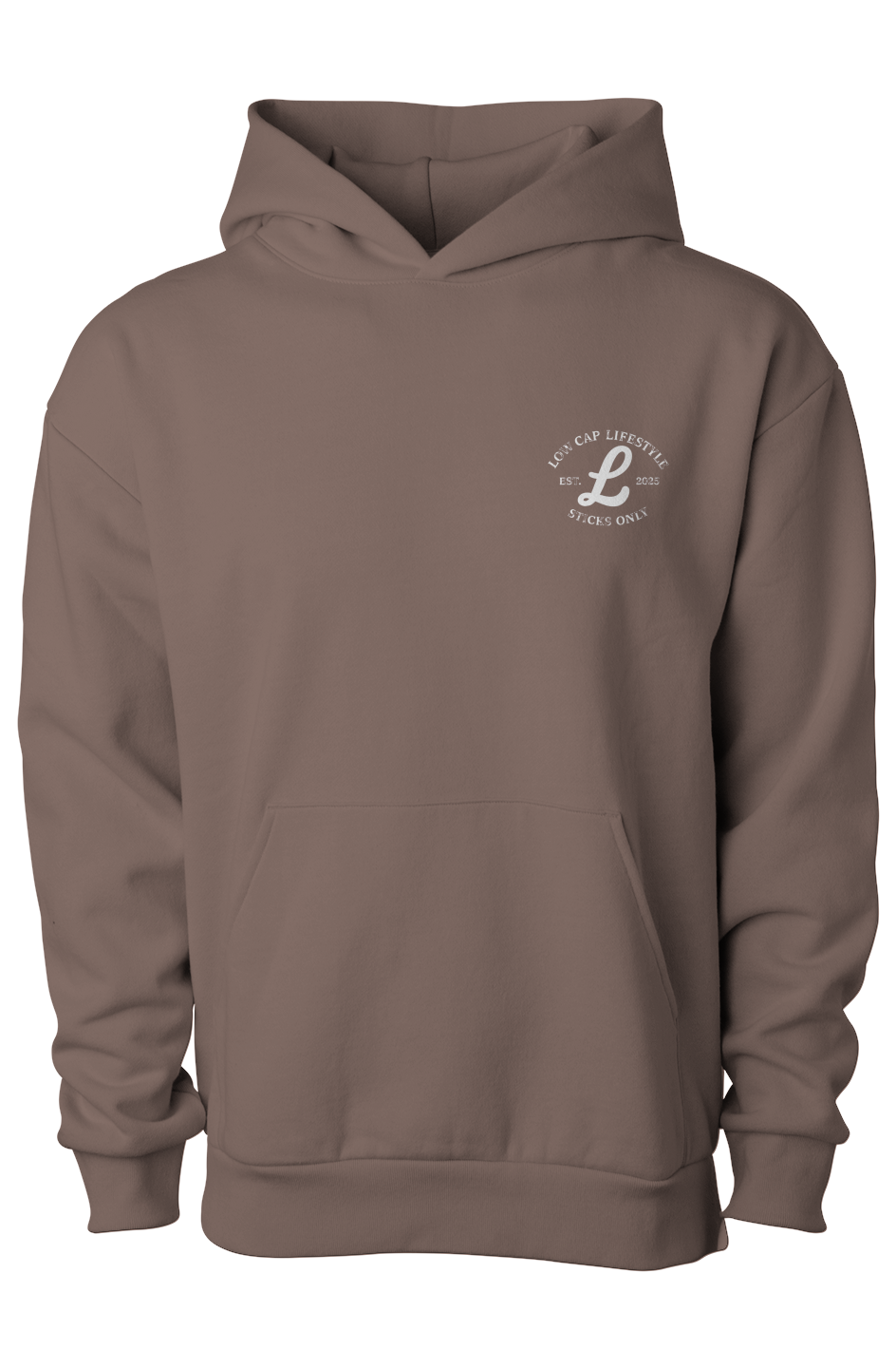 Clay Coloured Cozy Stick Show hoodie with a logo on the chest 