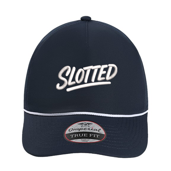 Slotted Cash piece hat in navy with white stiching 